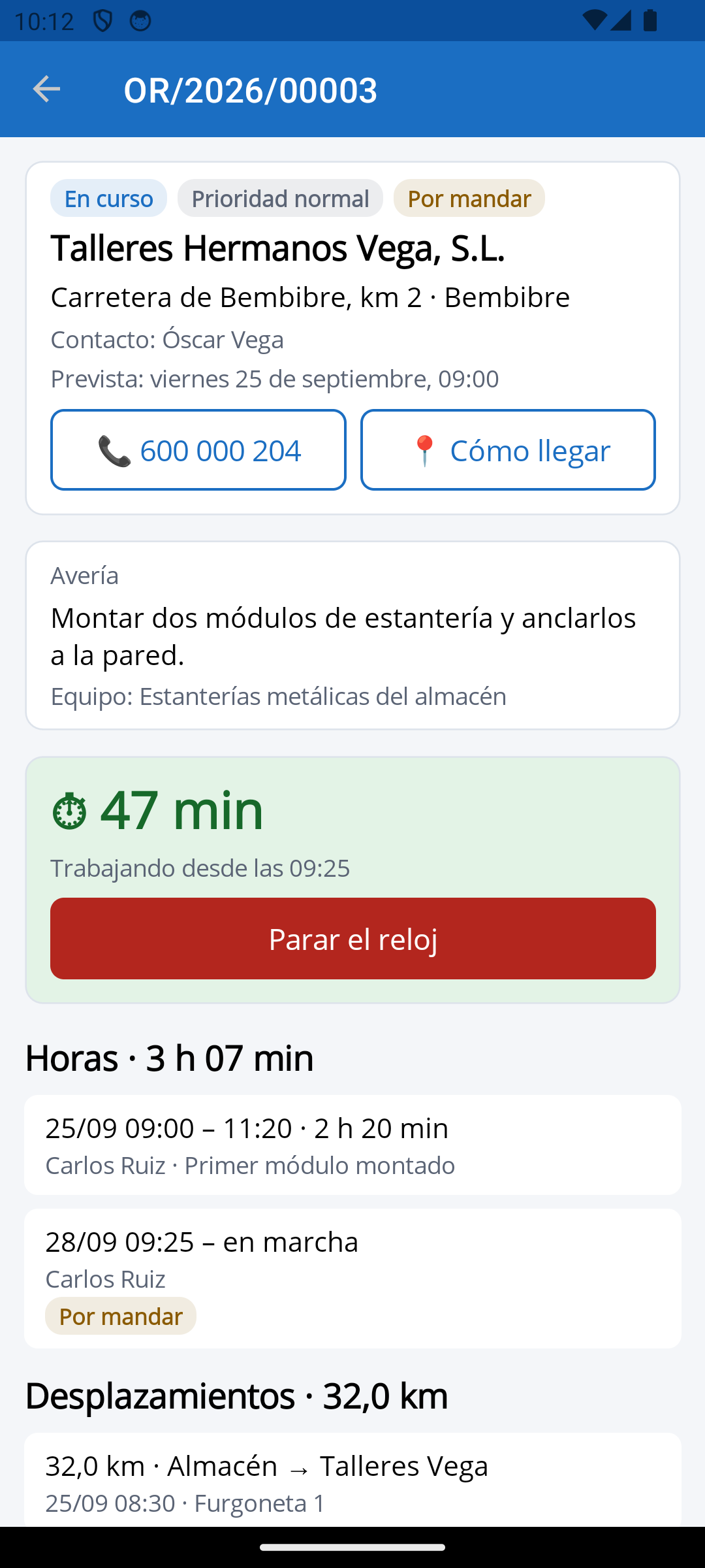 Orden de trabajo en Rapid SAT